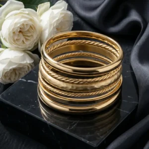 18K Gold Plated Minimalist Bangle Set - Pic One
