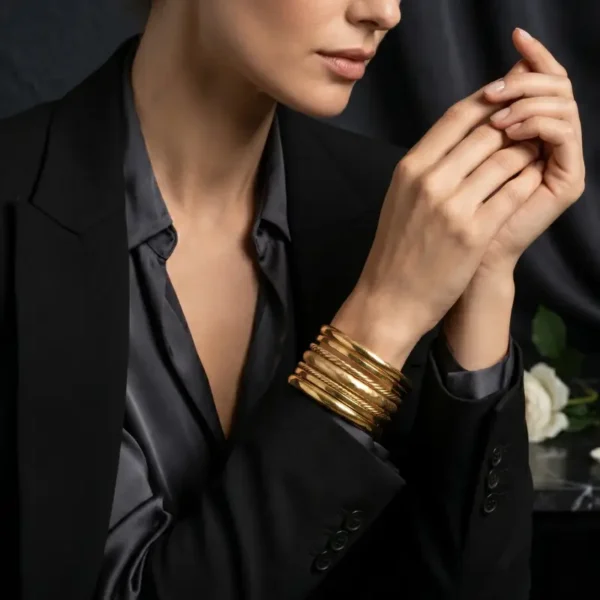 18K Gold Plated Minimalist Bangle Set 02 18K Gold Plated Minimalist Bangle Set - Pic Two